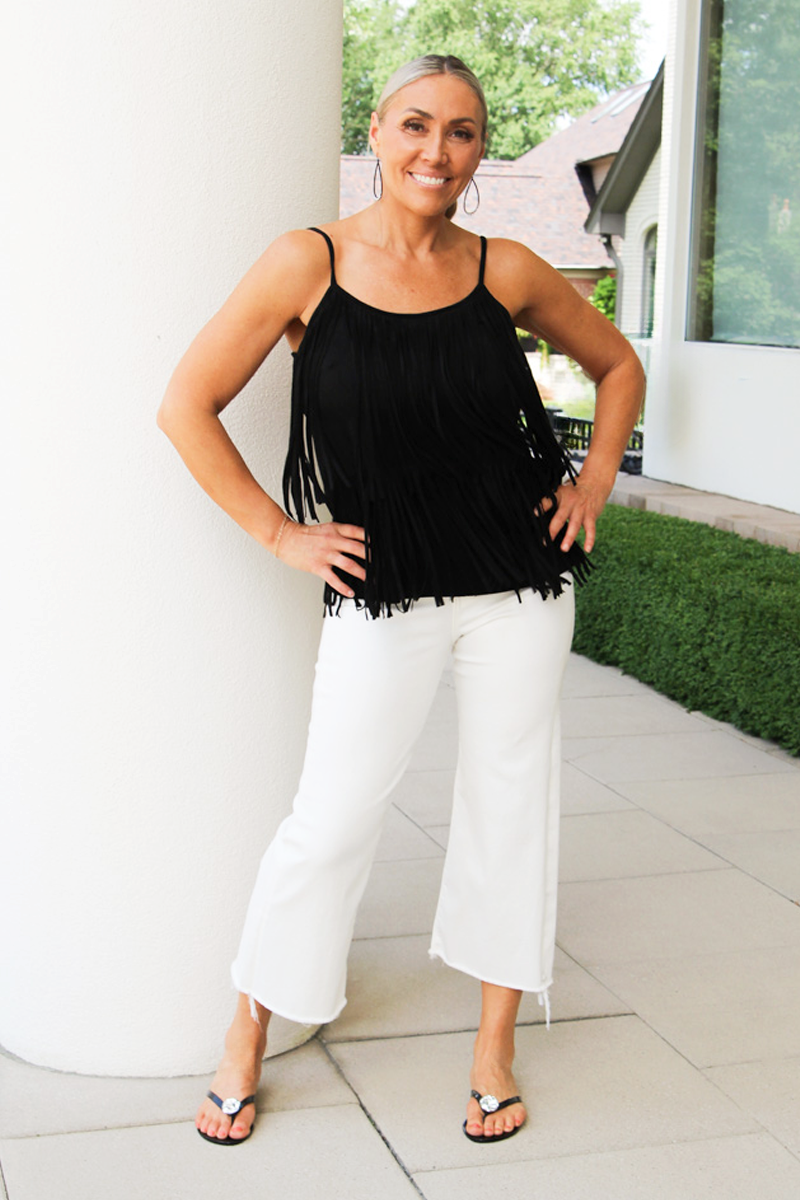 Tiered Fringe Single Strap Suede Cami