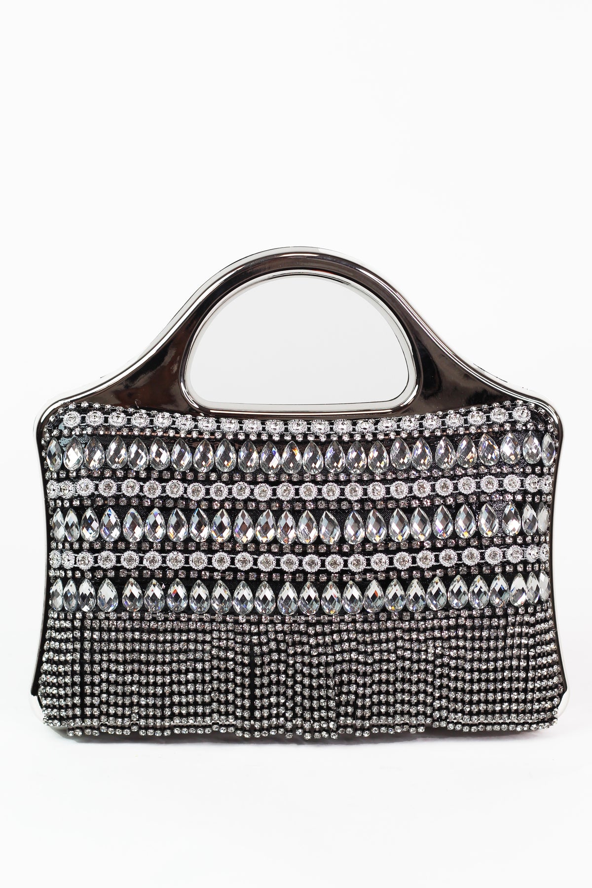 Multi Shape Rhinestone Clutch w/ Fringe Bottom
