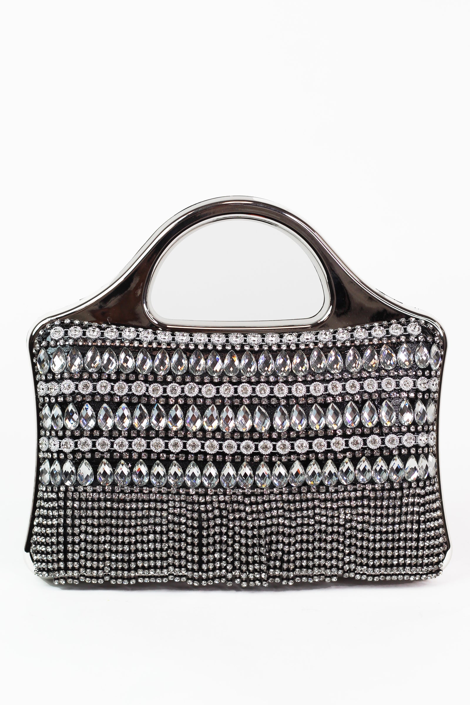 Multi Shape Rhinestone Clutch w/ Fringe Bottom