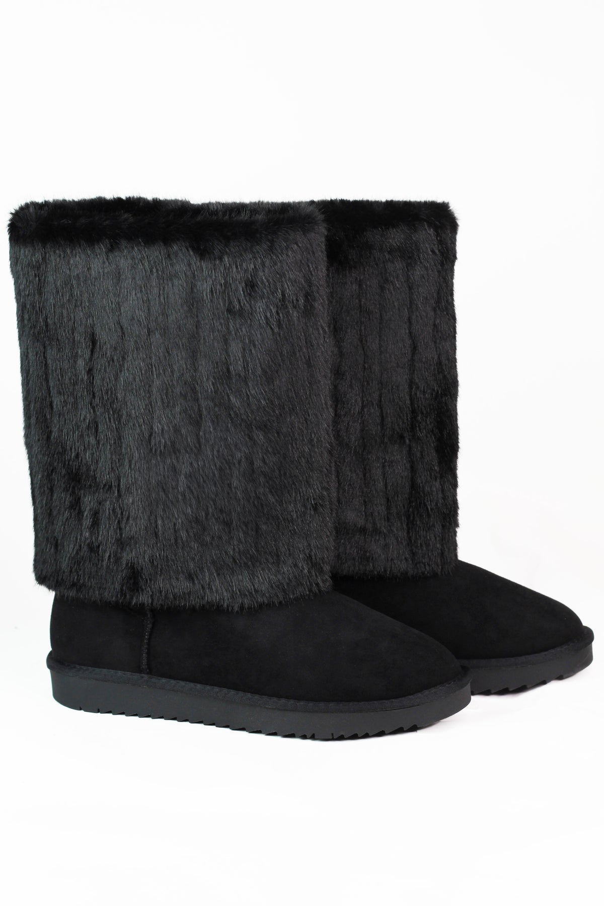 Faux Suede & Faux Fur Mid Calf Boots