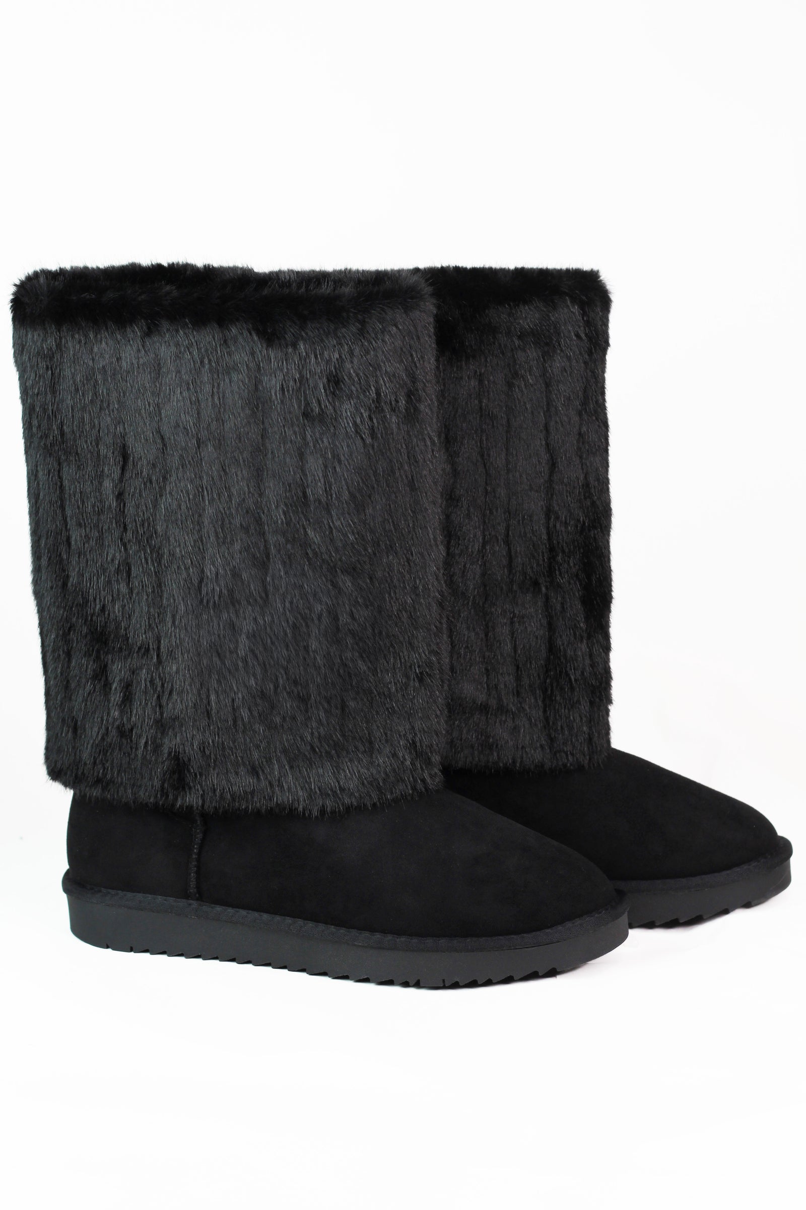 Faux Suede & Faux Fur Mid Calf Boots