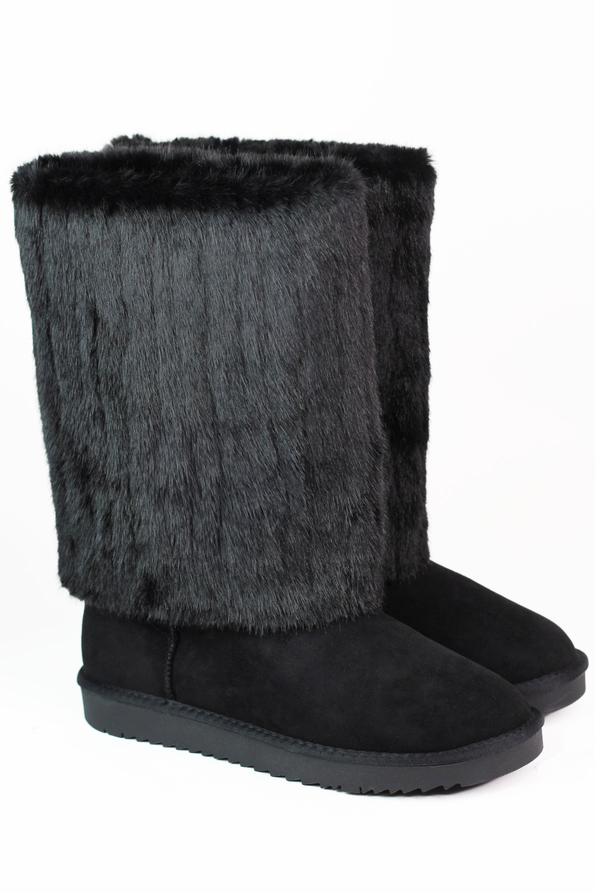 Faux Suede & Faux Fur Mid Calf Boots