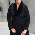 Belted Unlined Coat w/ Detachable Fur Collar