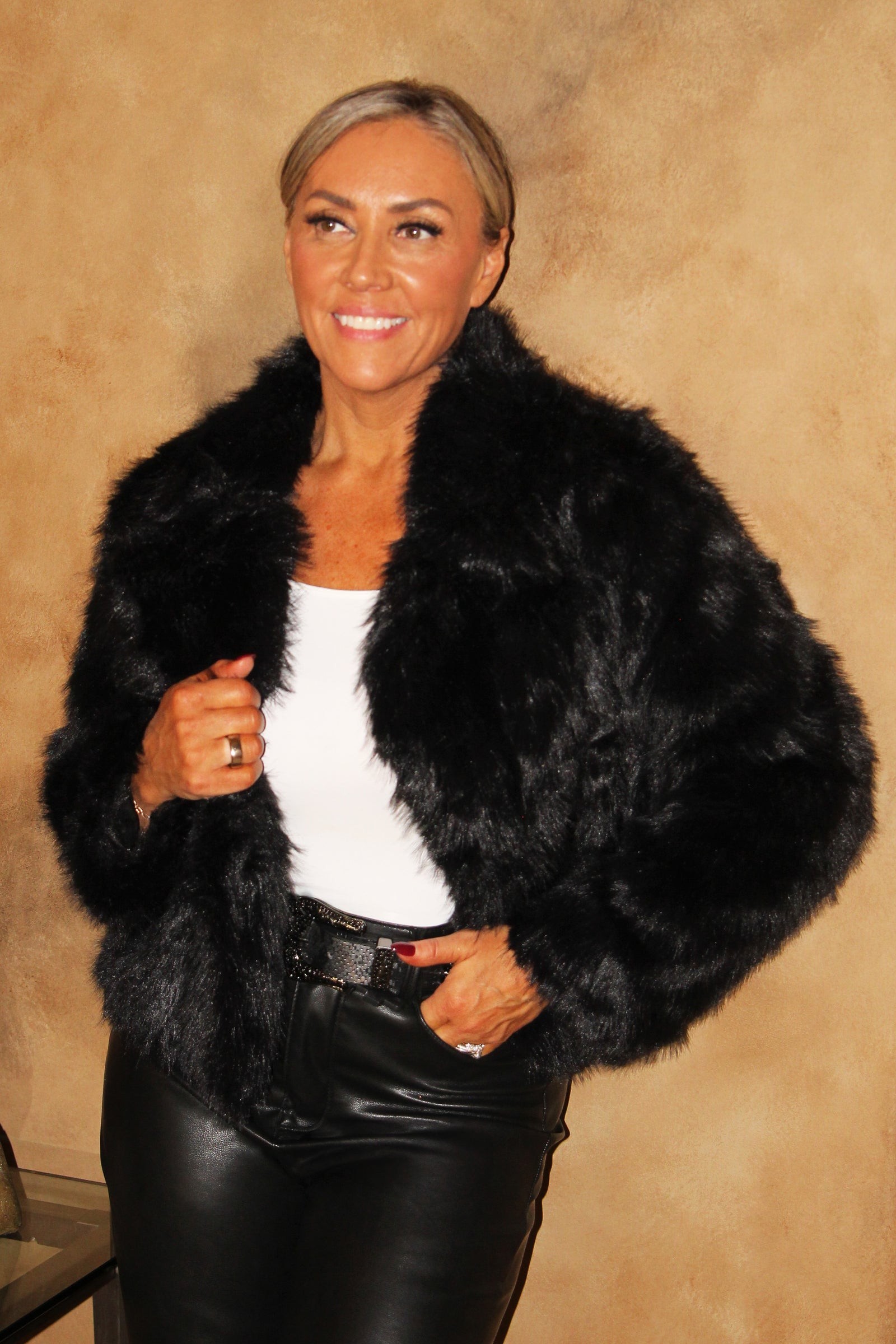 Faux Fur Jacket w/ Notched Lapels