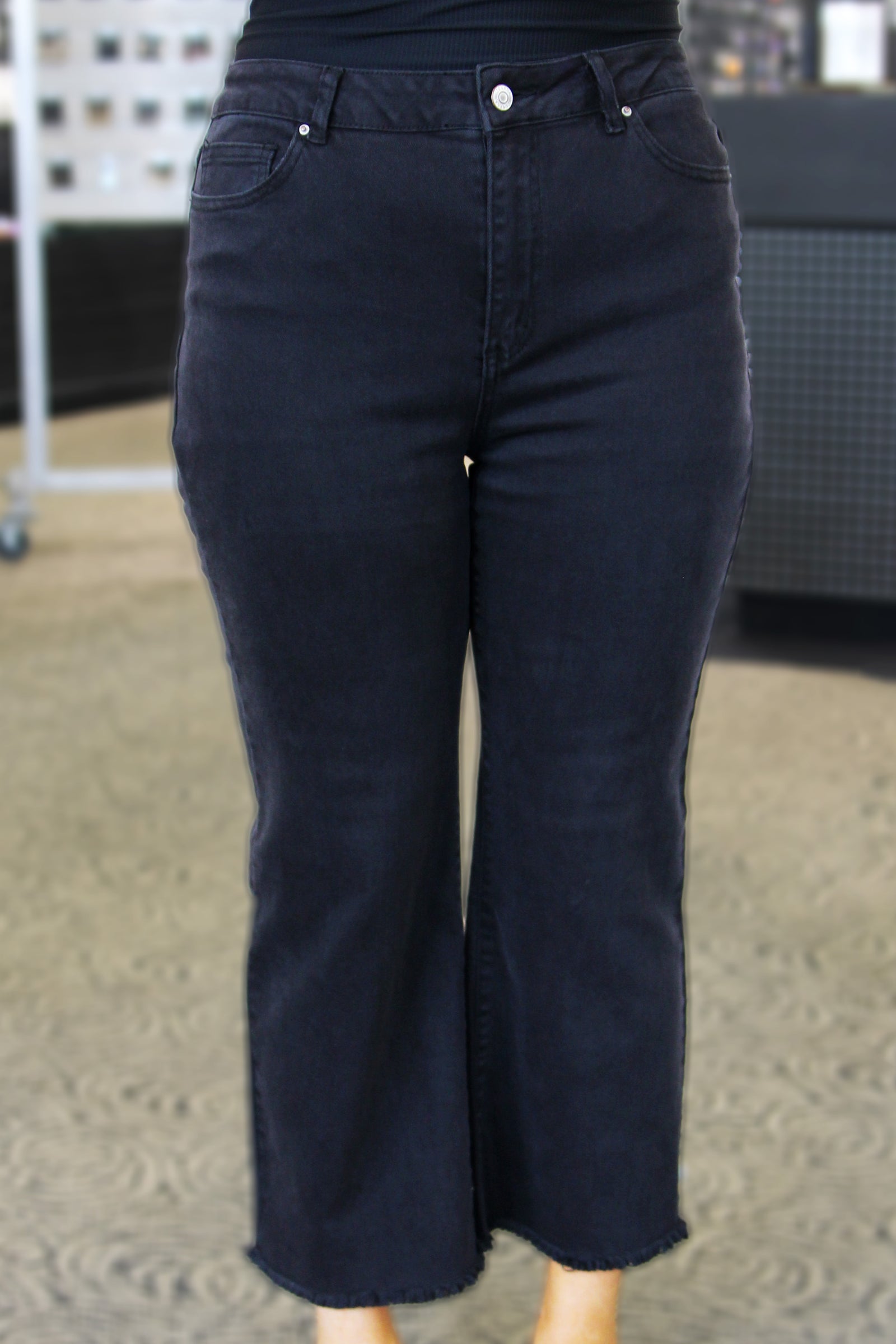 High Waist Bootcut Jeans w/ Frayed Hem