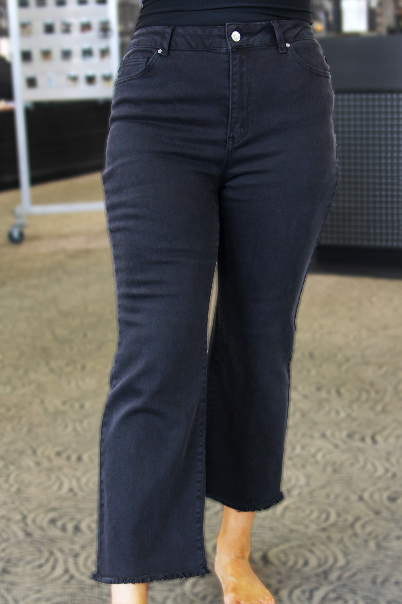 High Waist Bootcut Jeans w/ Frayed Hem