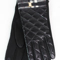 Quilted Faux Leather Gloves w/ Plaid Trim