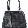 Twin Tassel Double Handle Front Studded Handbag