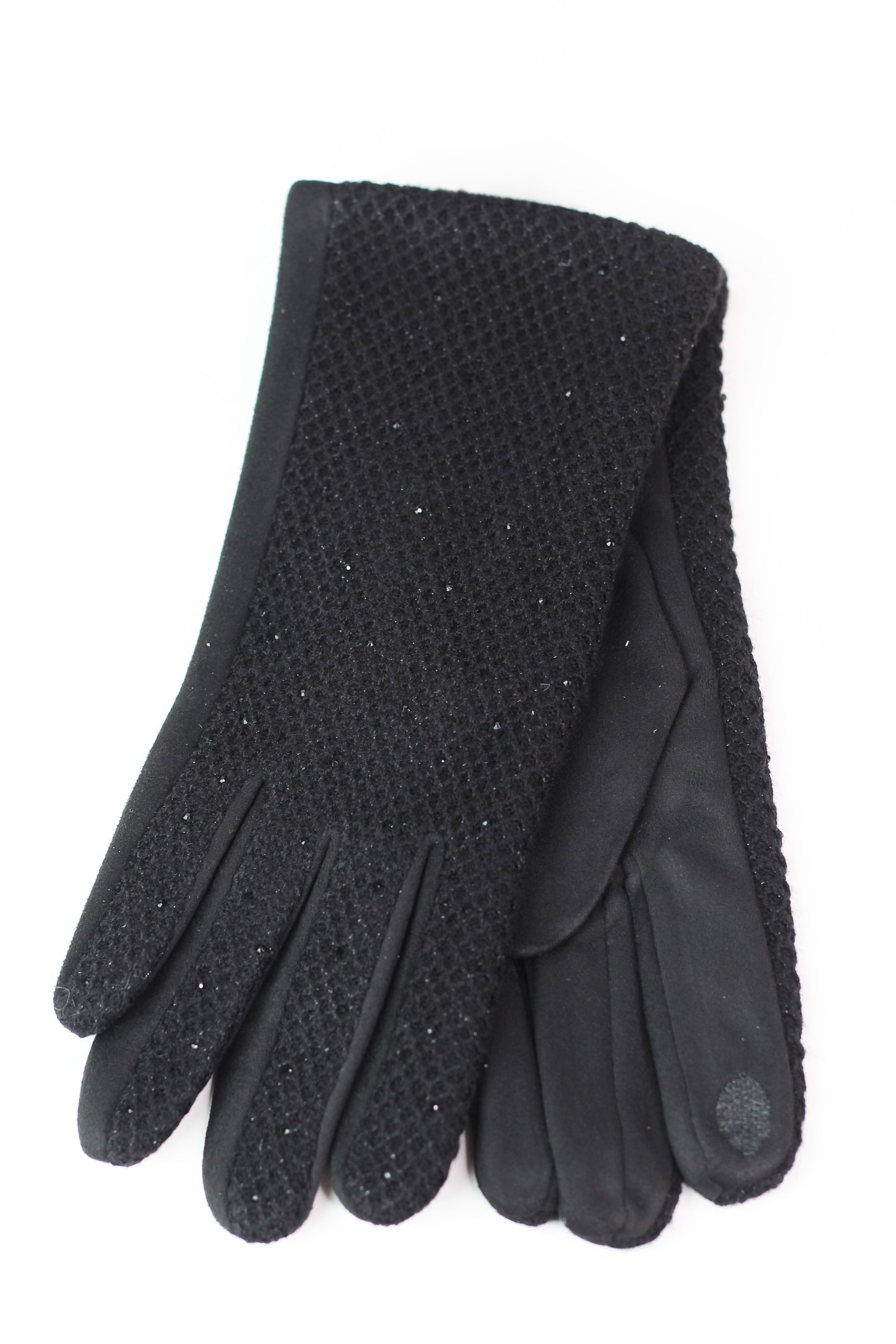 Waffle Knit & Rhinestone Gloves