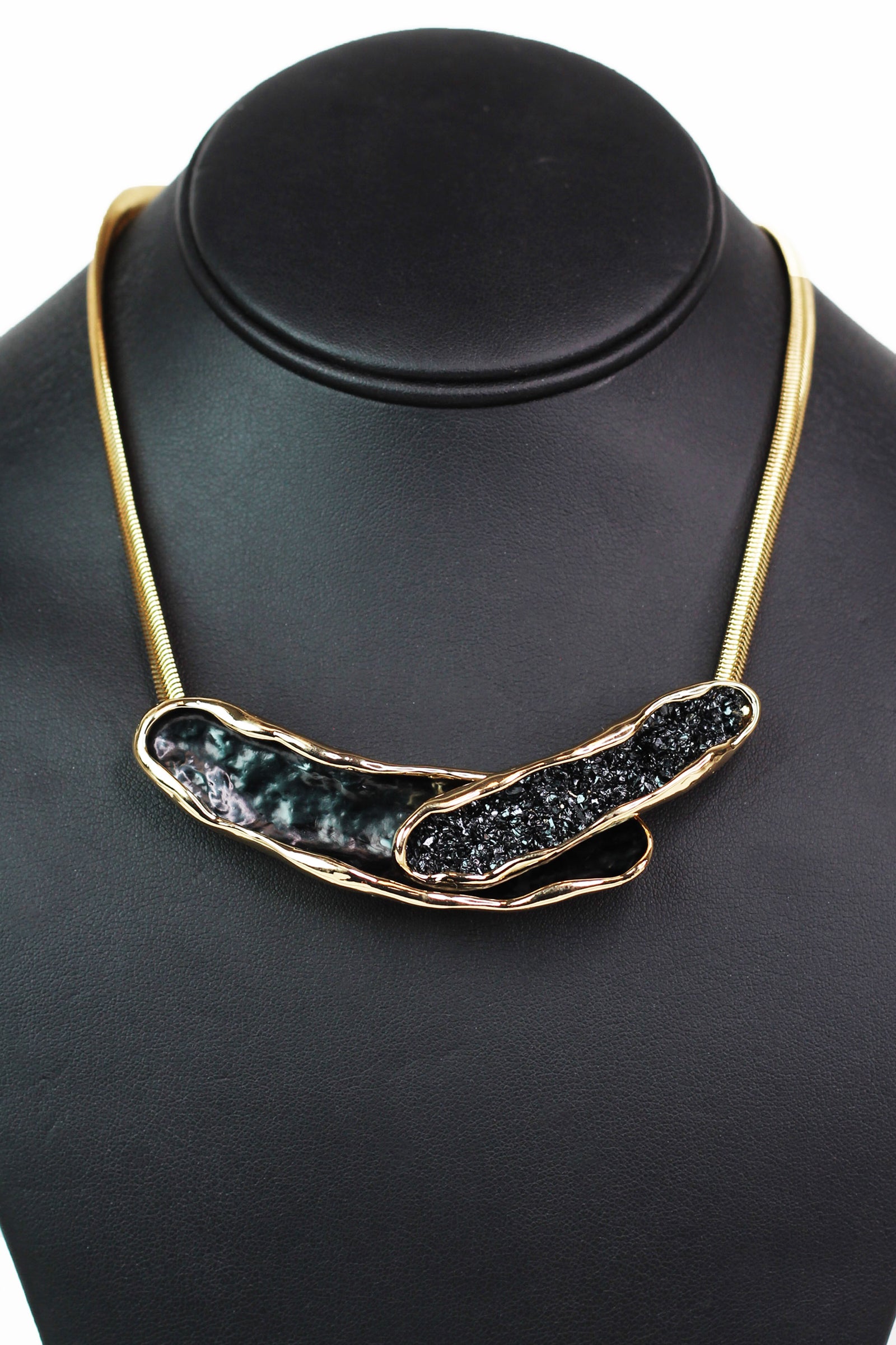 Textured Metal Trimmed Ovals Statement Necklace - Glitz & Ears Boutique