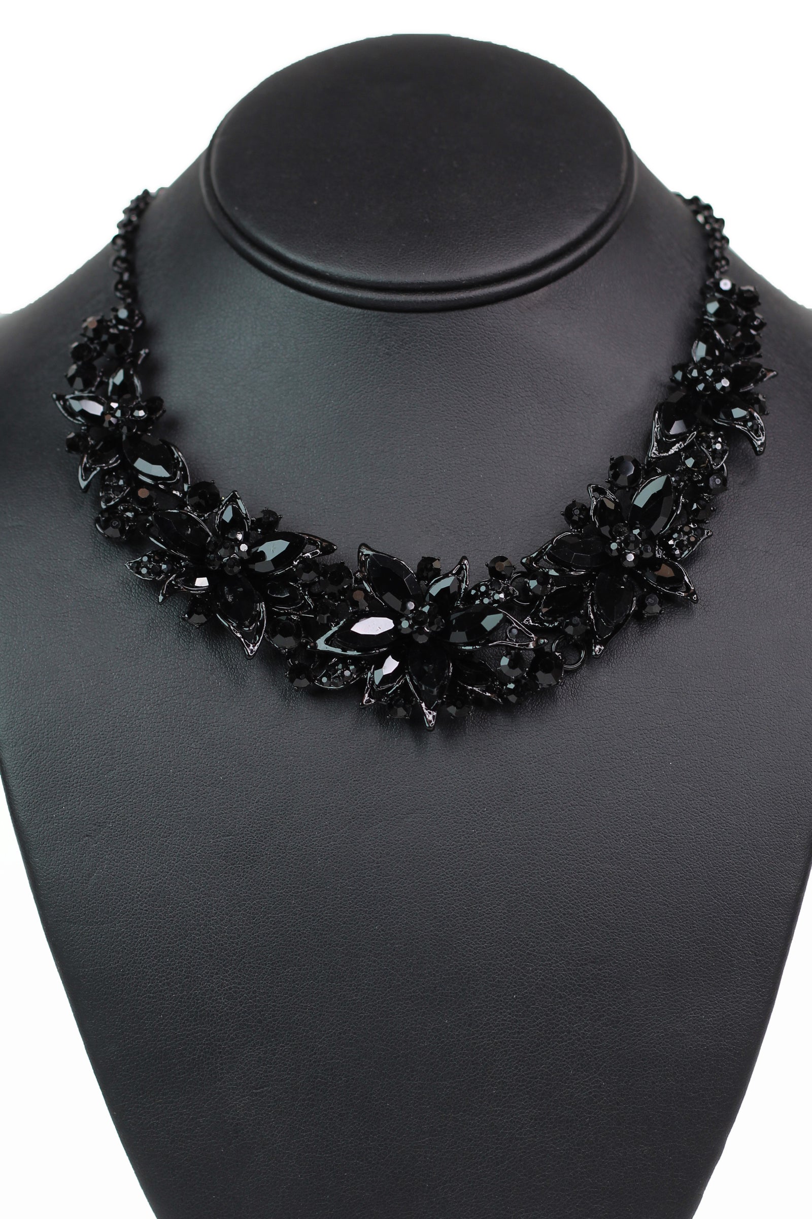 3D Almond Flowers Scatter Stones Scoop Necklace - Glitz & Ears Boutique