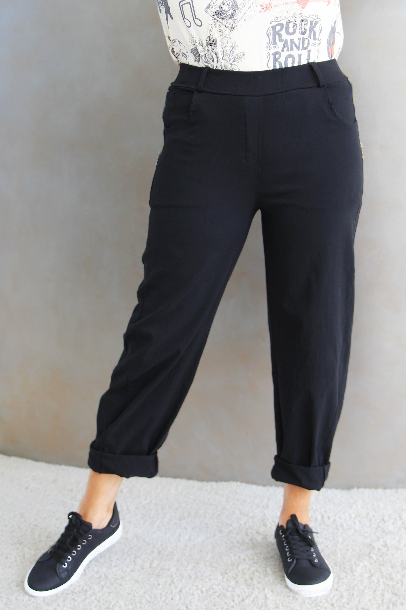 Black Washed Pant W/ Front Pockets & Side Zippers