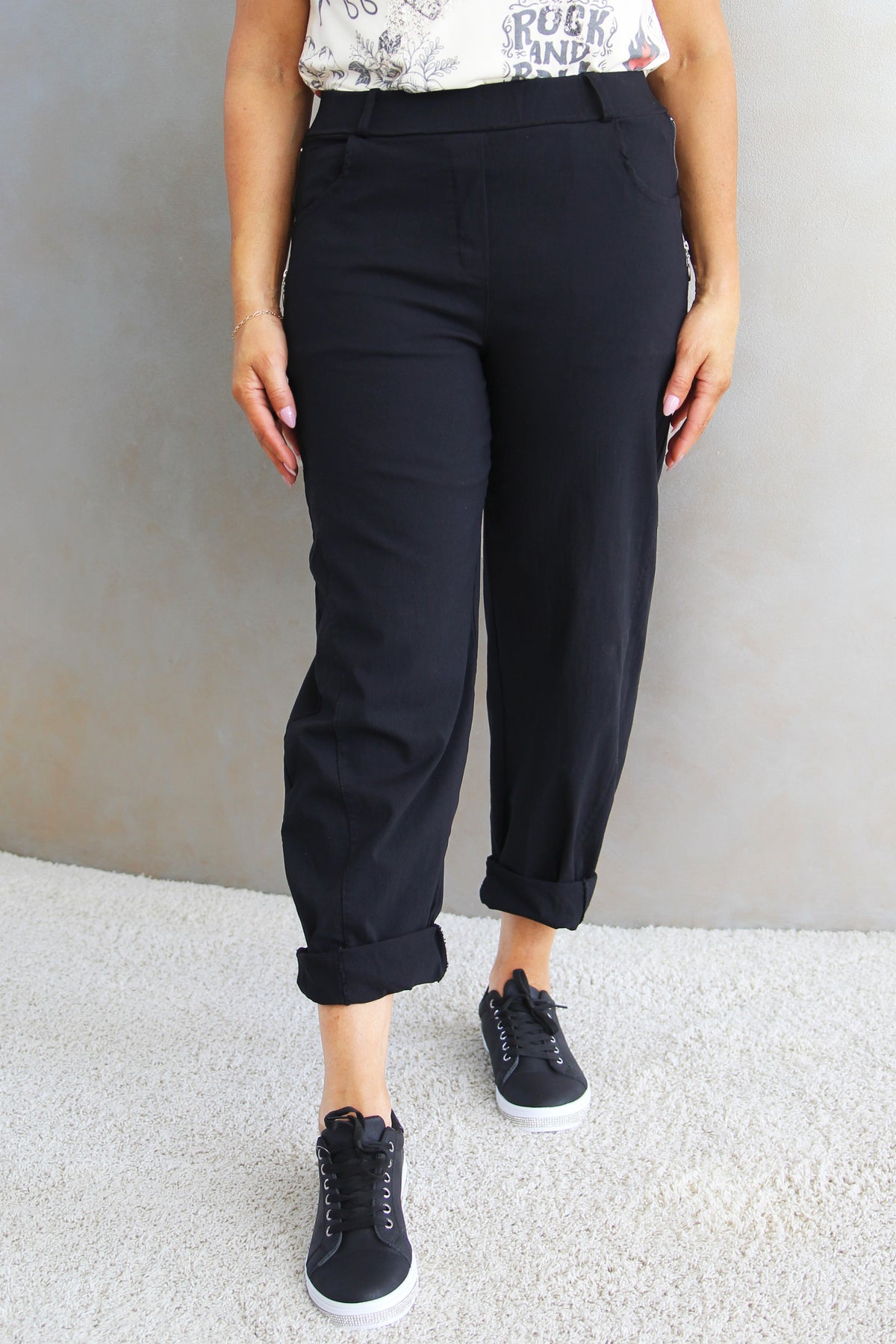 Black Washed Pant W/ Front Pockets & Side Zippers