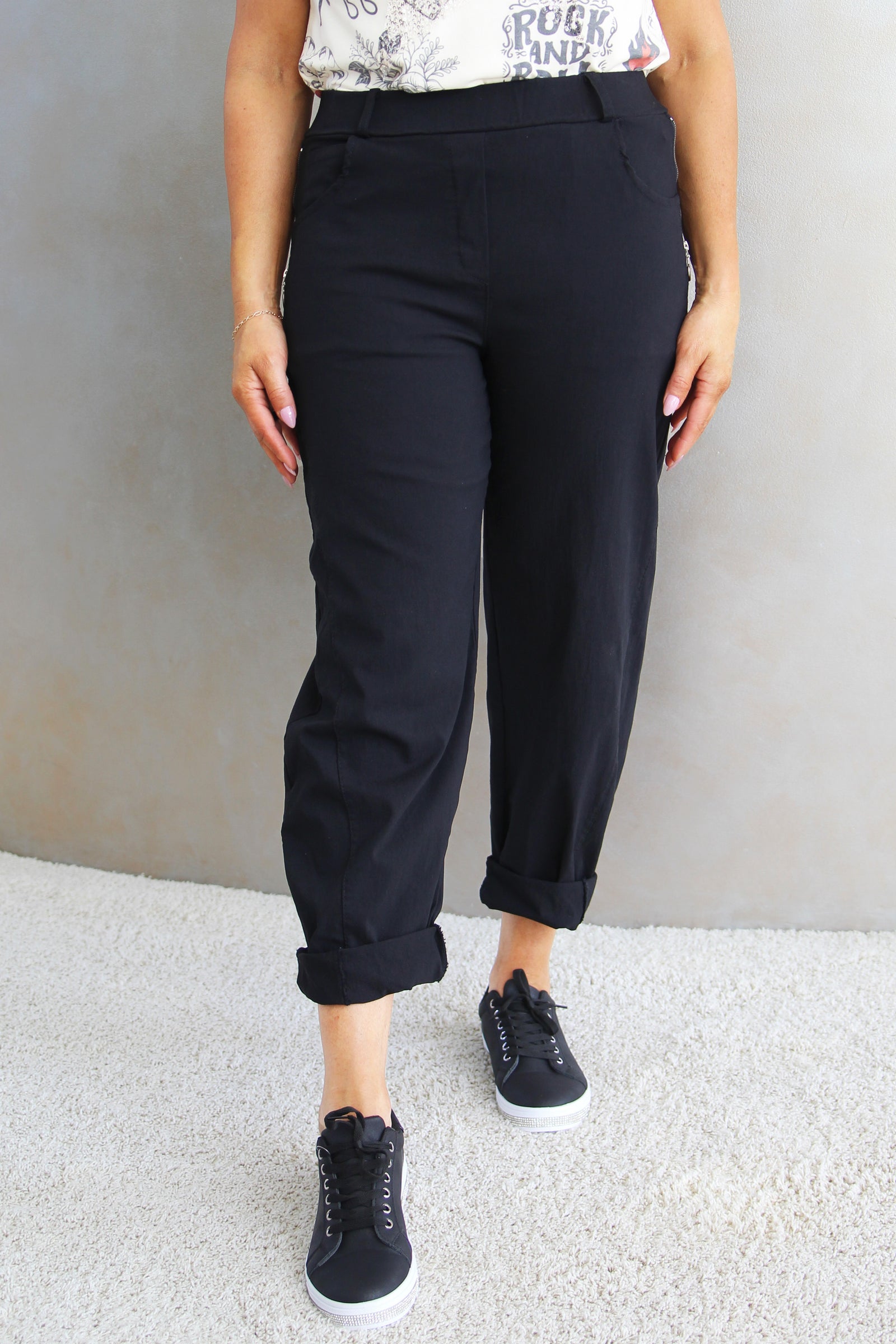 Black Washed Pant W/ Front Pockets & Side Zippers
