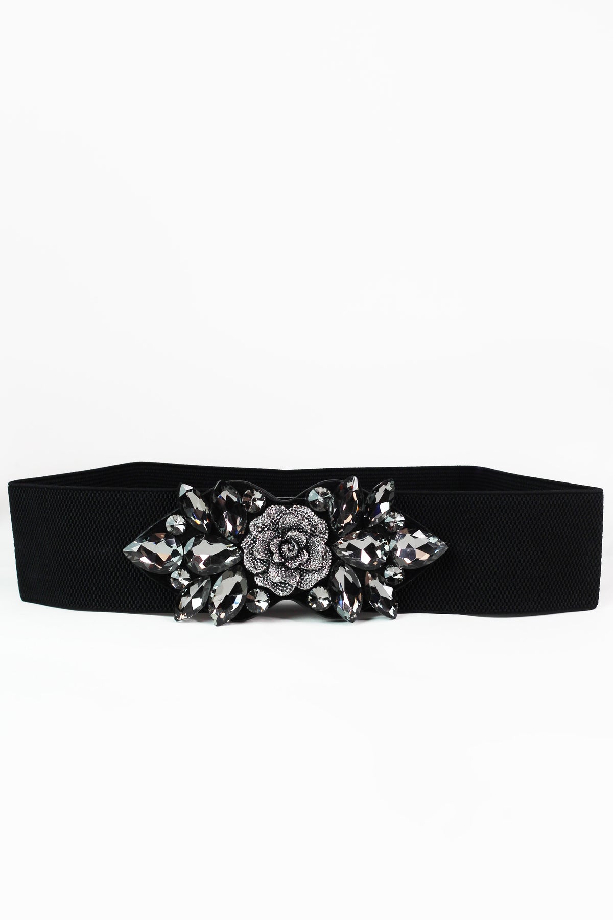 Pave Rose &amp; Chunky Rhinestone Elastic Belt