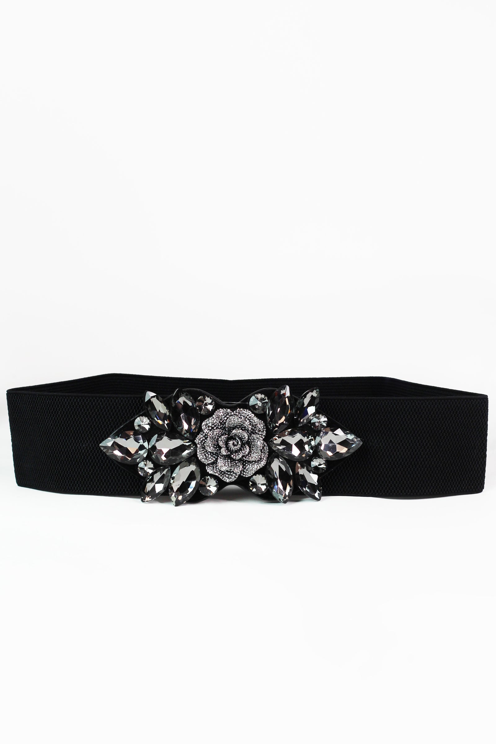 Pave Rose & Chunky Rhinestone Elastic Belt