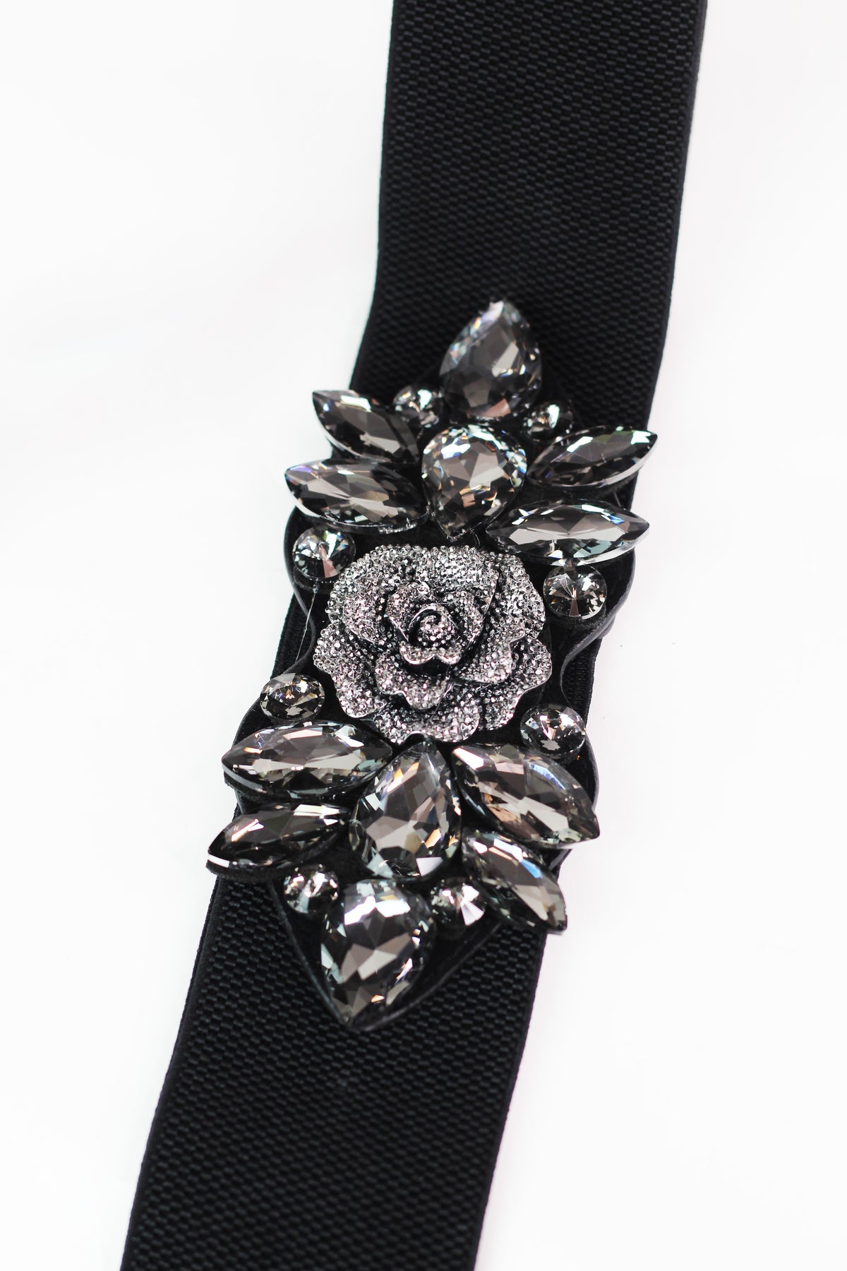 Pave Rose & Chunky Rhinestone Elastic Belt