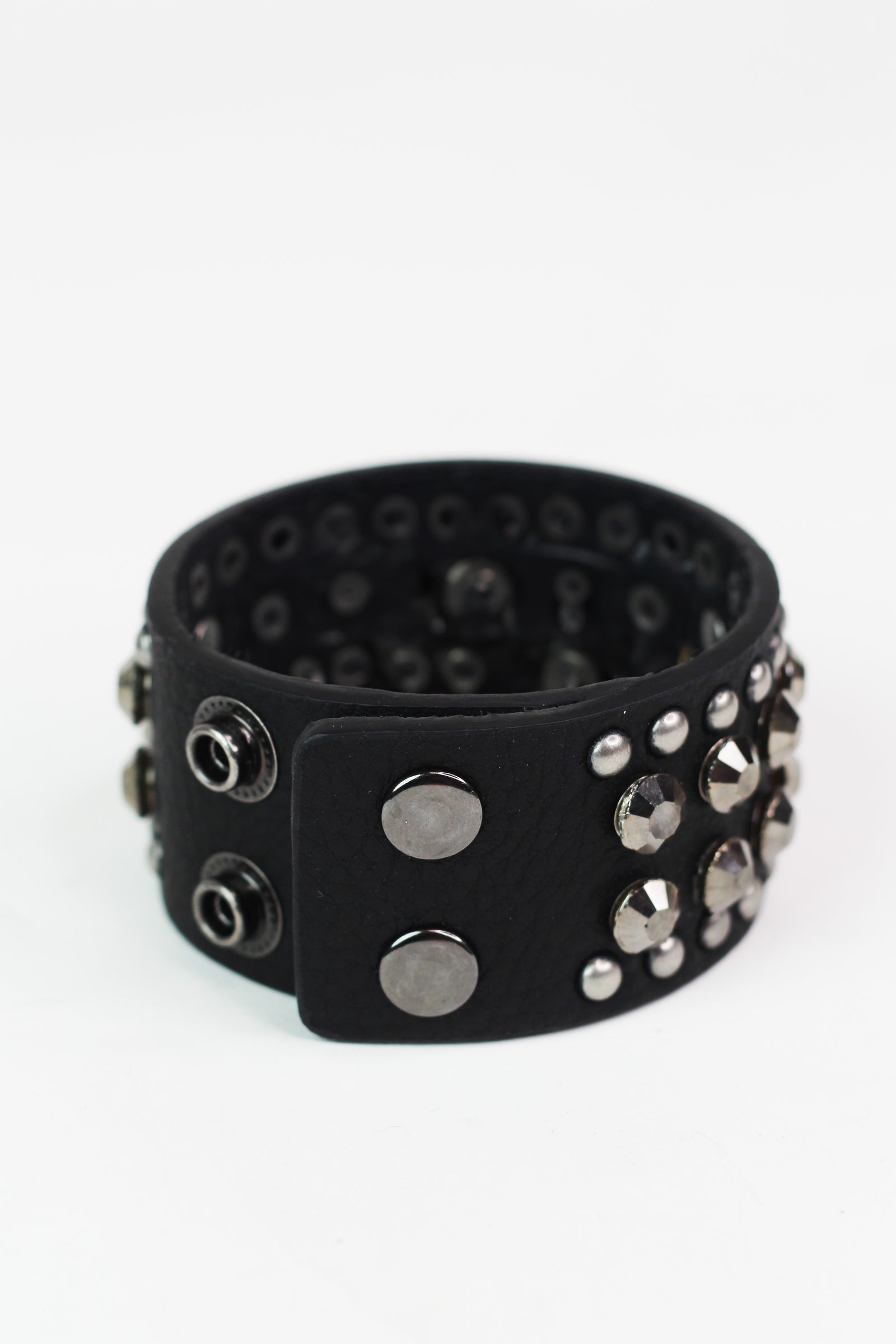 Stud & Rhinestone Genuine Leather Snap Bracelet