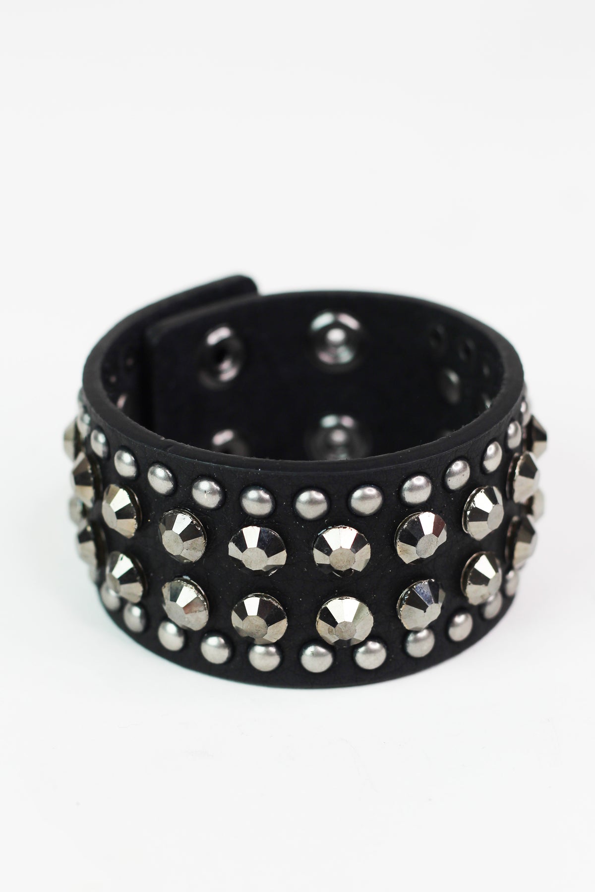 Stud & Rhinestone Genuine Leather Snap Bracelet