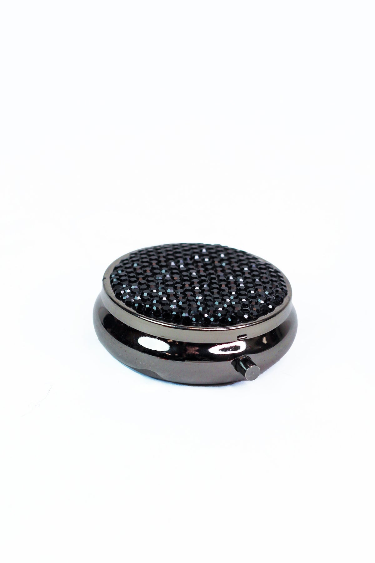 All Rhinestone Top Round Pill Box