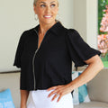 Puff Short Sleeve Zip Top w/ Bubble Hem