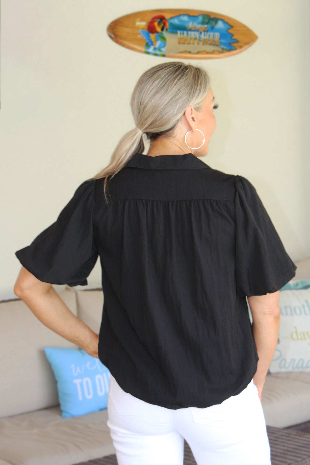 Puff Short Sleeve Zip Top w/ Bubble Hem