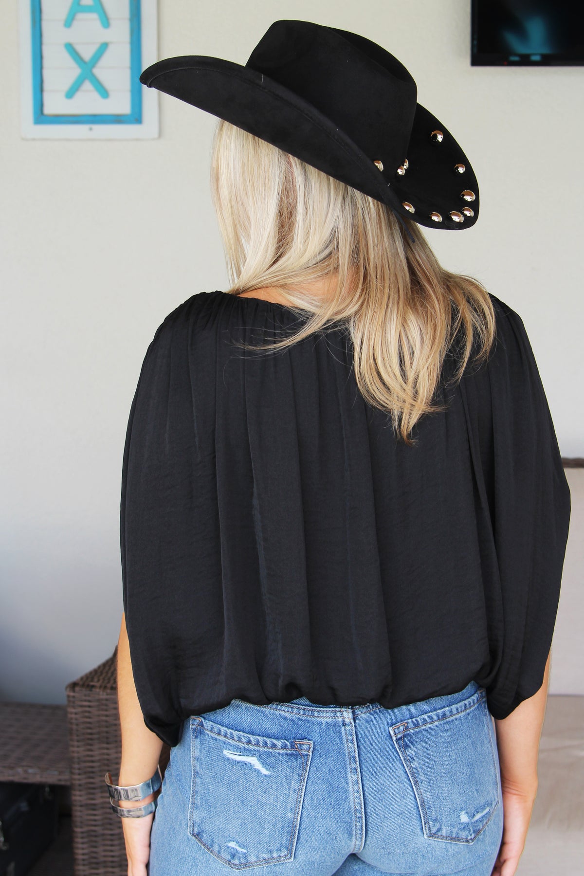 Gathered Neck Bubble Top w/ Open Sleeve