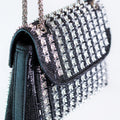 Striped Rhinestone & Stud Envelope Crossbody Purse