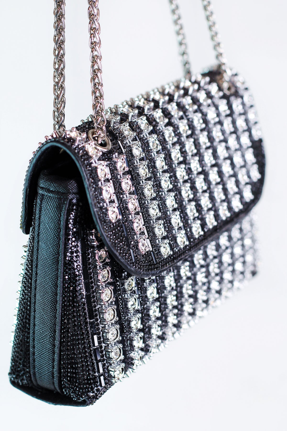 Striped Rhinestone & Stud Envelope Crossbody Purse