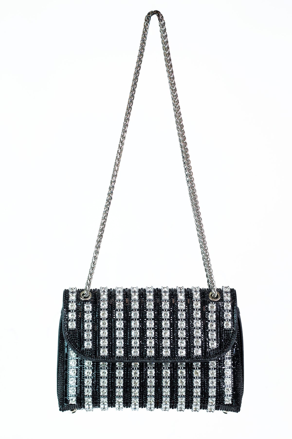 Striped Rhinestone &amp; Stud Envelope Crossbody Purse