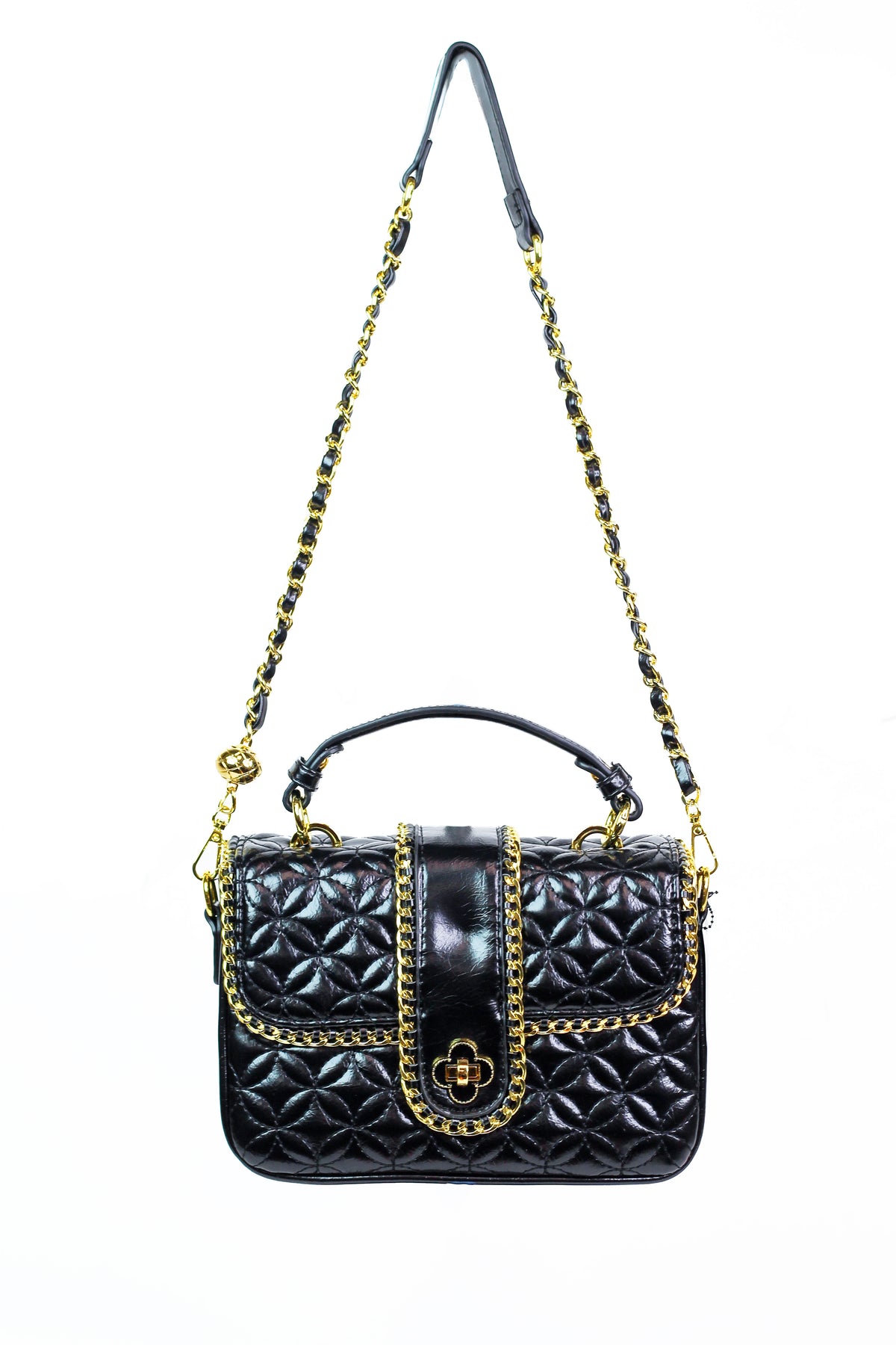 Quilted Leather Purse w/ Chain Trim &amp; Top Handle