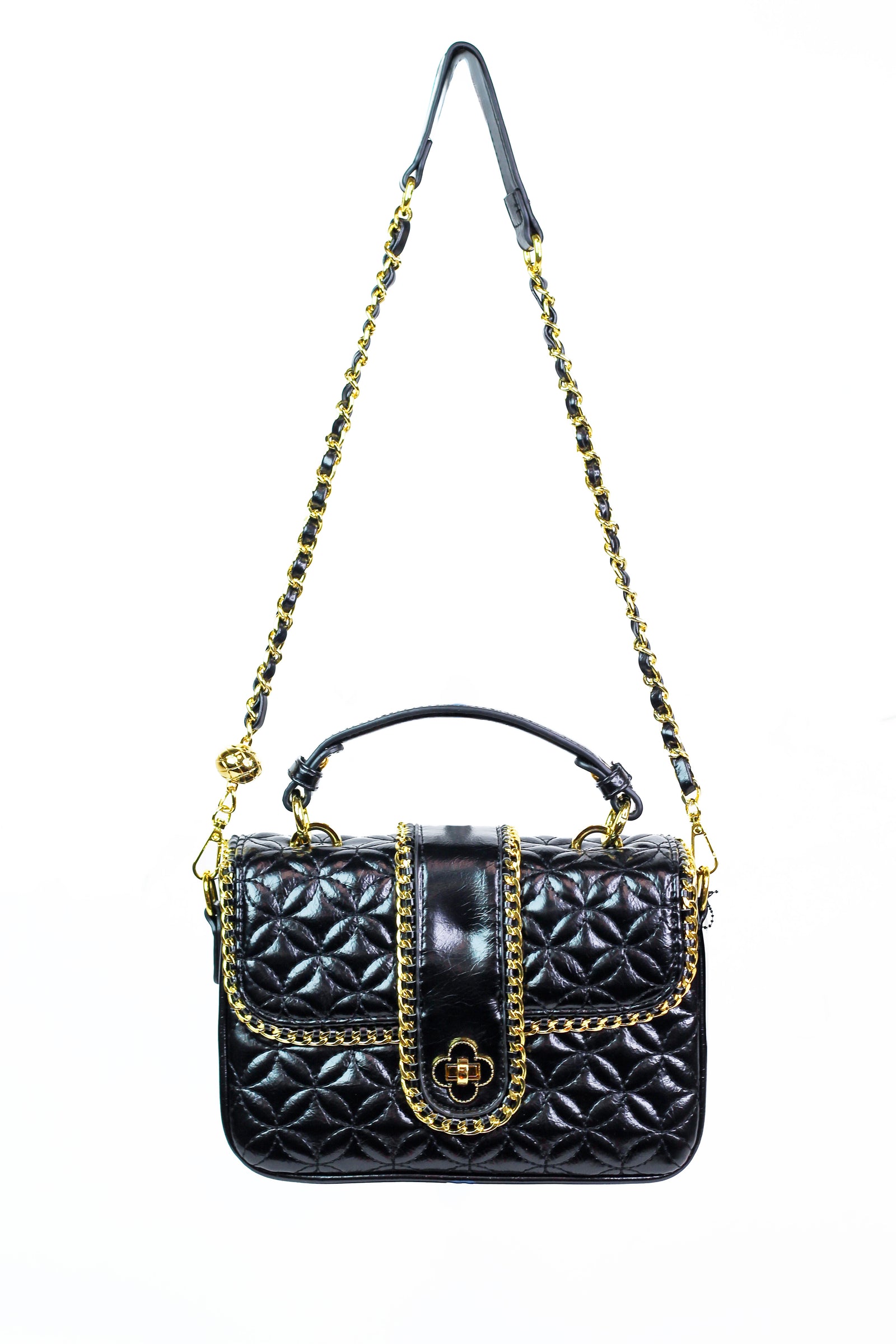 Quilted Leather Purse w/ Chain Trim & Top Handle