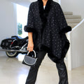 Rhinestone Embellished Faux Fur Cape