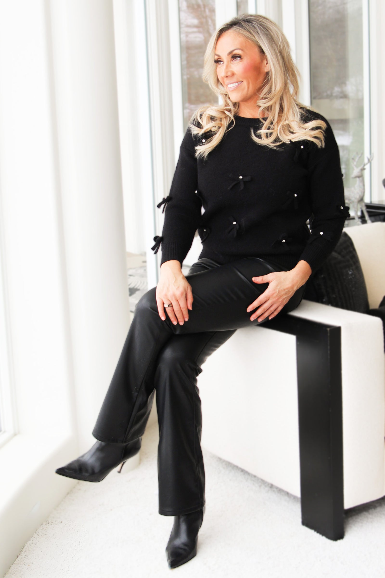 Bow & Rhinestone Accent Sweater