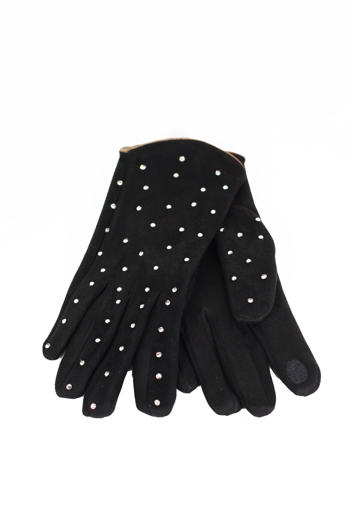 Faux Suede Gloves w/ Rhinestone Accents