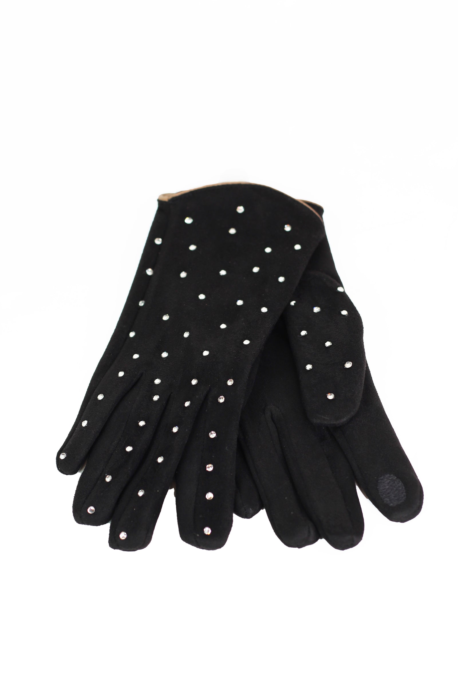 Faux Suede Gloves w/ Rhinestone Accents