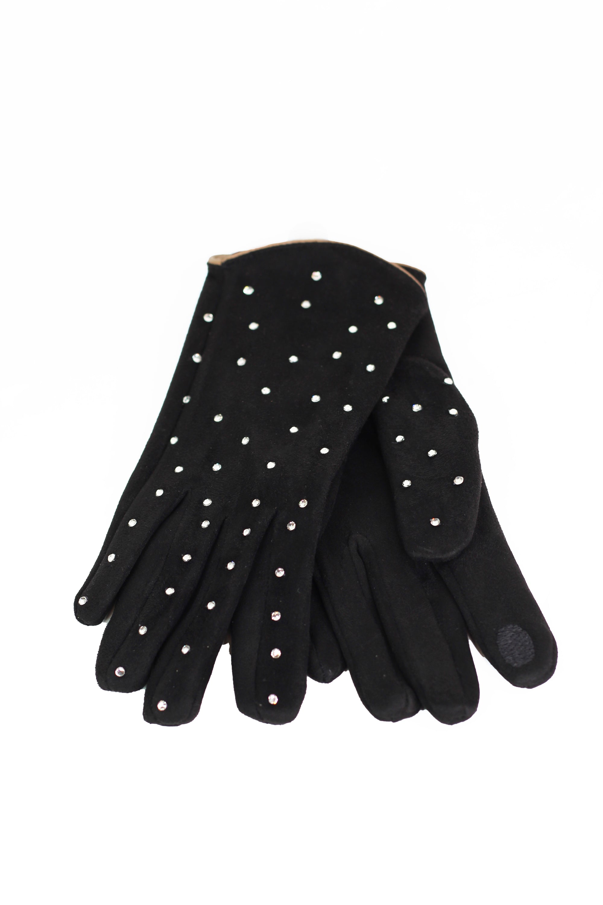 Faux Suede Gloves w/ Rhinestone Accents