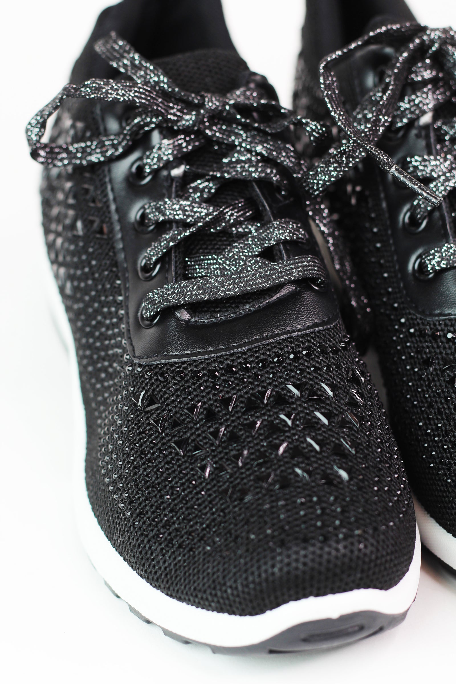 Lace Up Elastic & Rhinestone Upper Sneaker w/ Wedge Heel