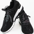 Lace Up Elastic & Rhinestone Upper Sneaker w/ Wedge Heel
