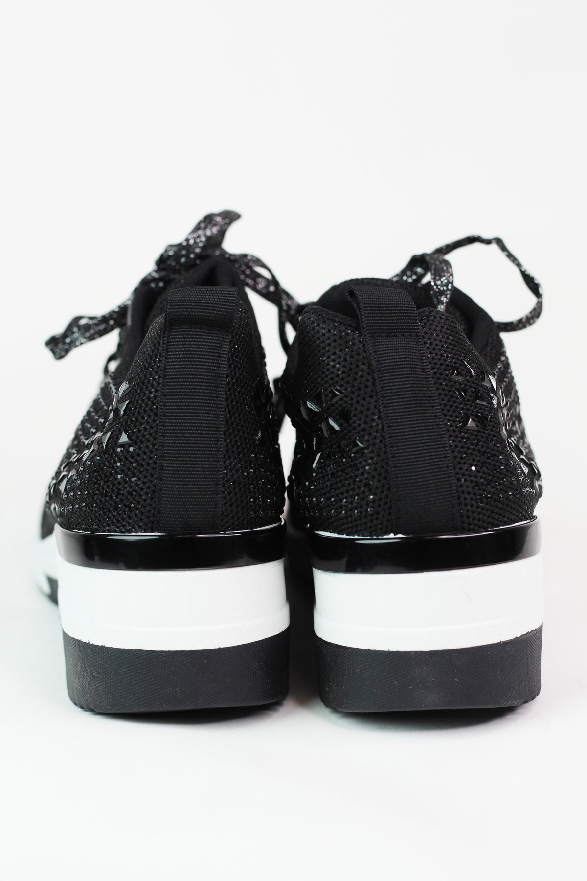 Lace Up Elastic & Rhinestone Upper Sneaker w/ Wedge Heel