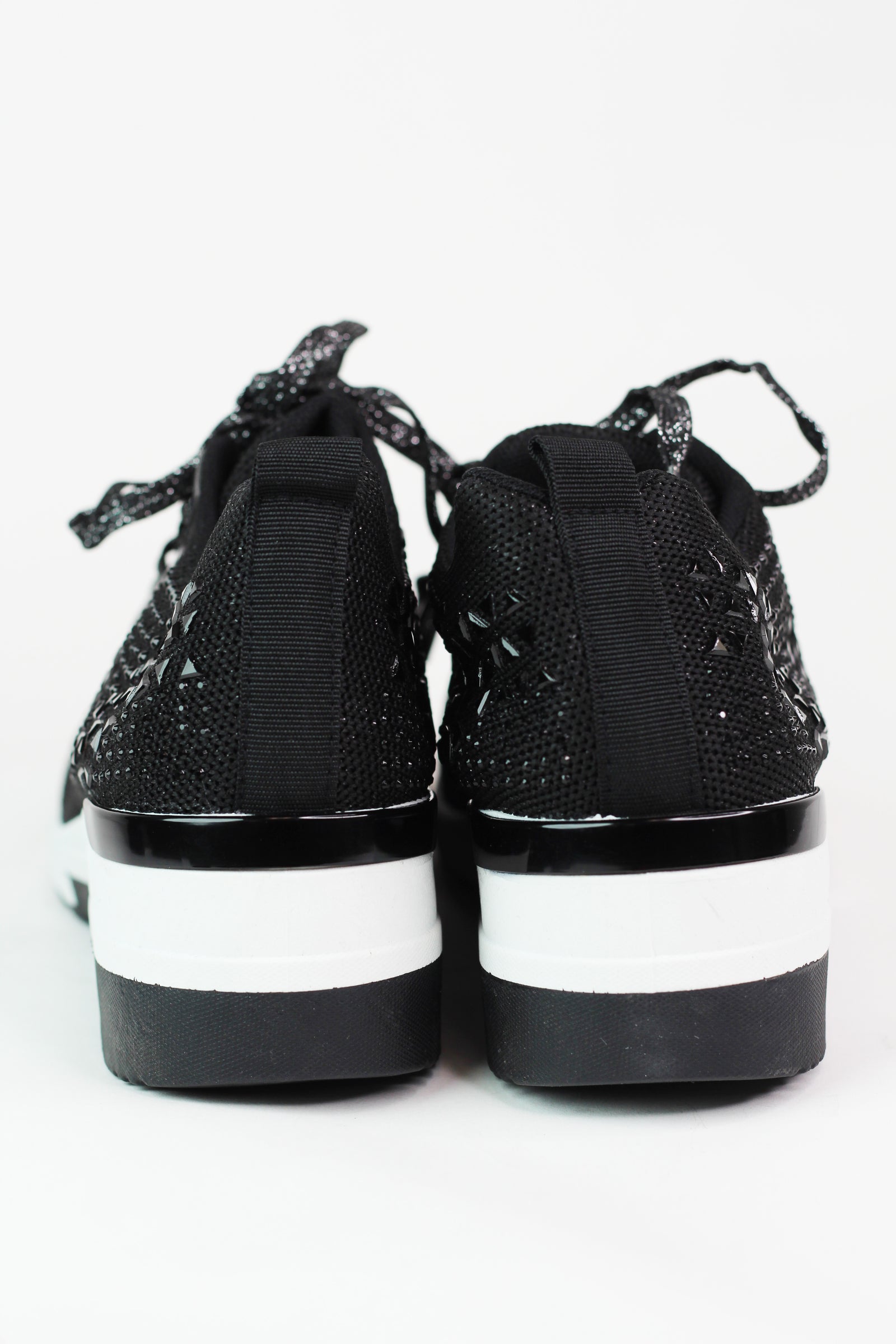 Lace Up Elastic & Rhinestone Upper Sneaker w/ Wedge Heel