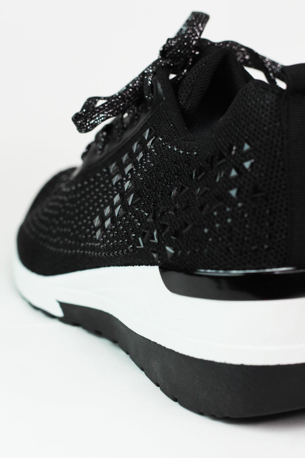 Lace Up Elastic & Rhinestone Upper Sneaker w/ Wedge Heel