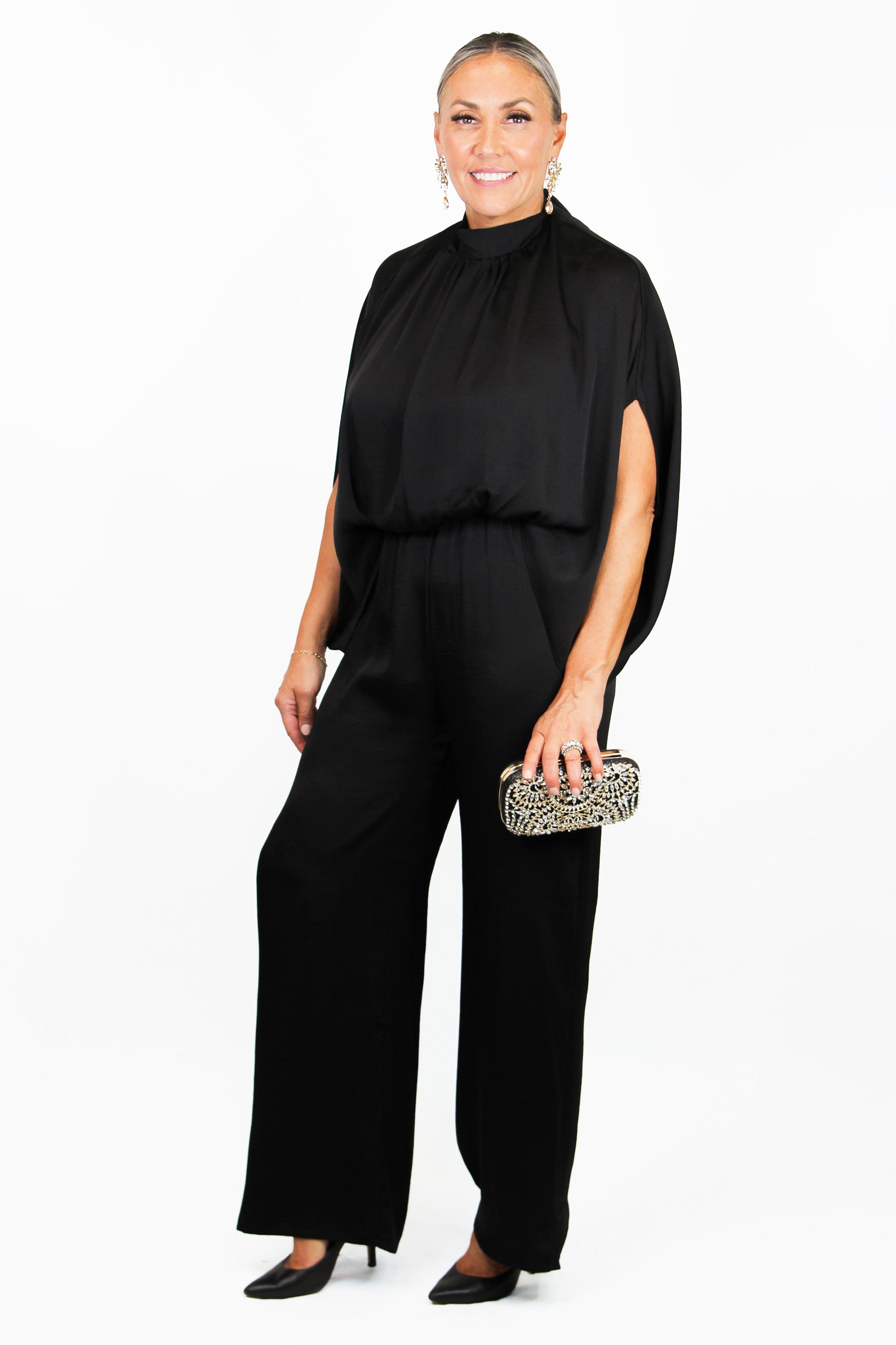 Mock Neck Batwing Jumpsuit