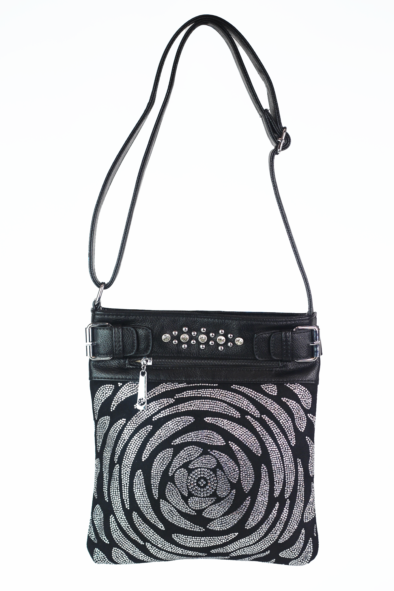 Thick Swirl Design Circular Center Buckle Accent Messenger Bag