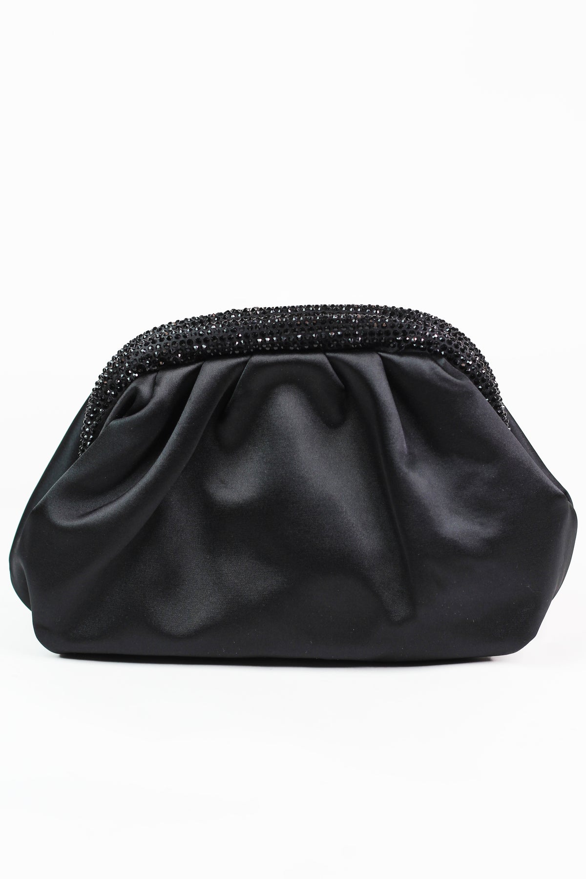 Pleated Satin Clutch W/ Rhinestone Edge