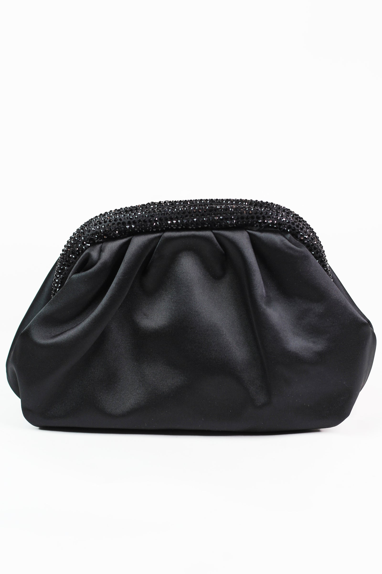Pleated Satin Clutch W/ Rhinestone Edge