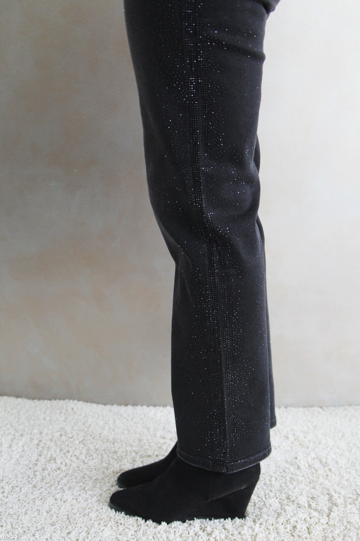 High Rise Slim Wide Leg Jeans w/ Scattered Rhinestones