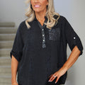 Croc Skin Sequin Pocket Top