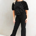 Velvet Sequin Round Neck Puff Sleeve Top