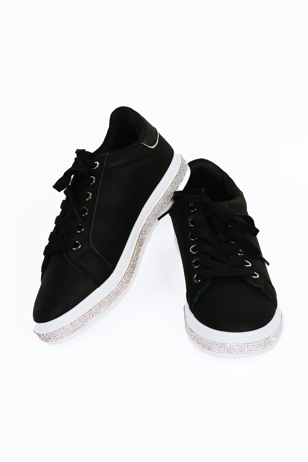 Black Sneaker w/ Rhinestone Trim White Sole